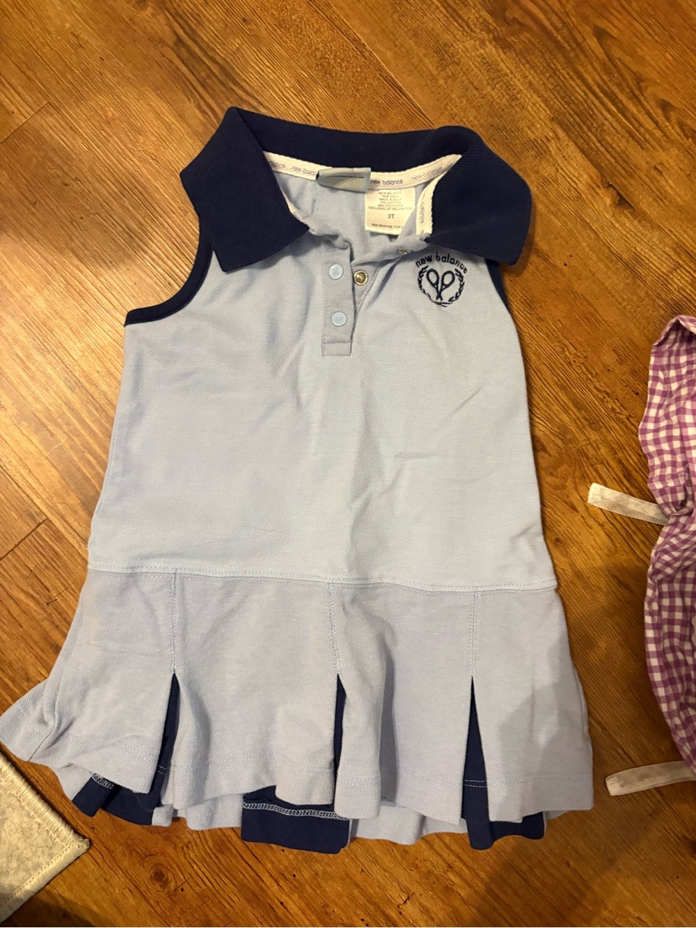 New Balance Light Blue Polo Dress with Navy Collar - Kids